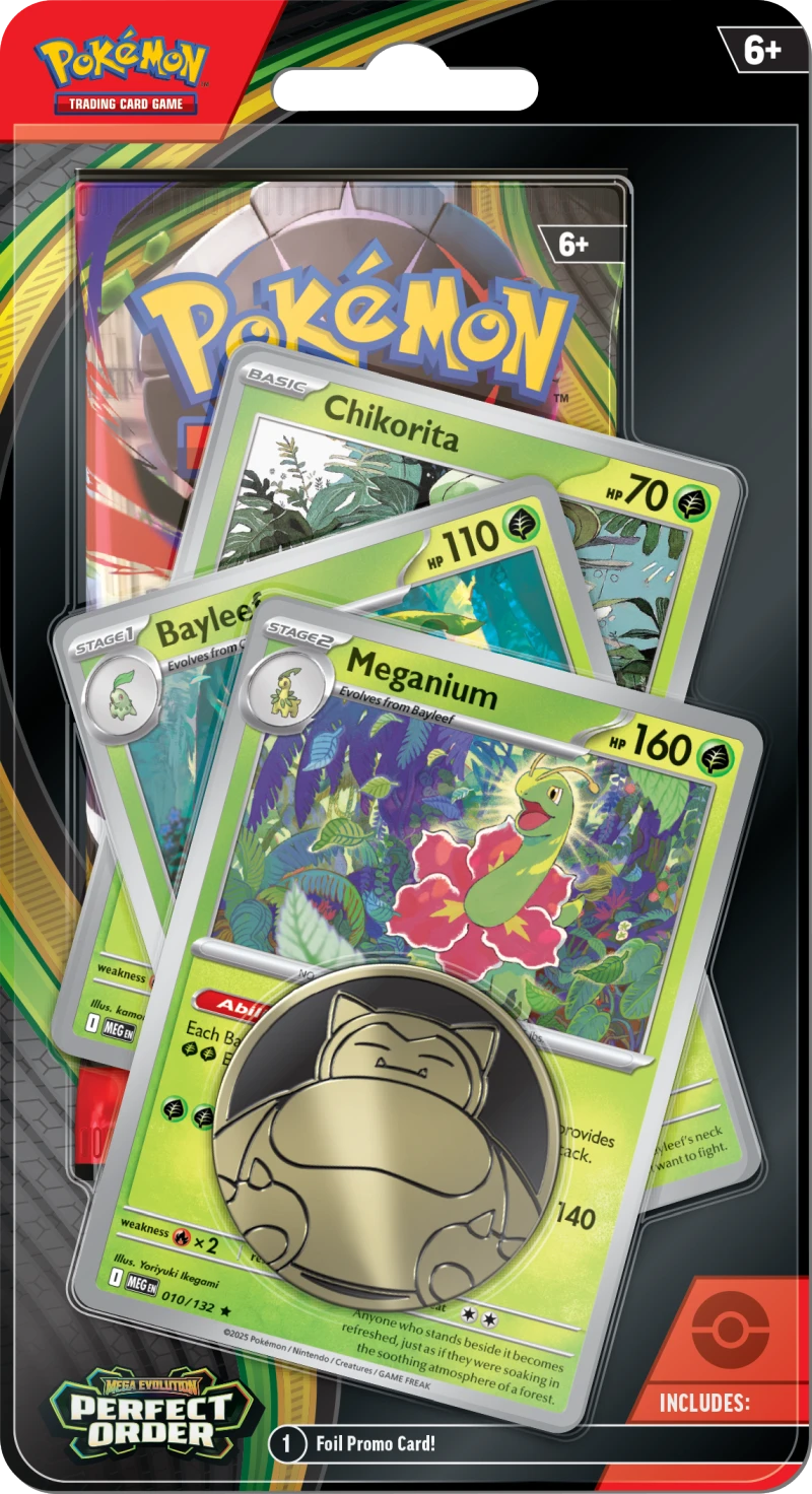 Pokemon TCG ME03 Perfect Order Premium Checklane Blister Meganium/Bayleef/Chikorita